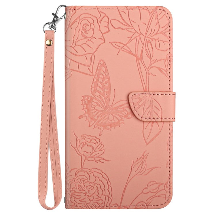HT03 For Xiaomi Redmi 13 5G / 13 4G Case Floral Butterfly PU Leather Phone Cover with Hand Strap - Pink