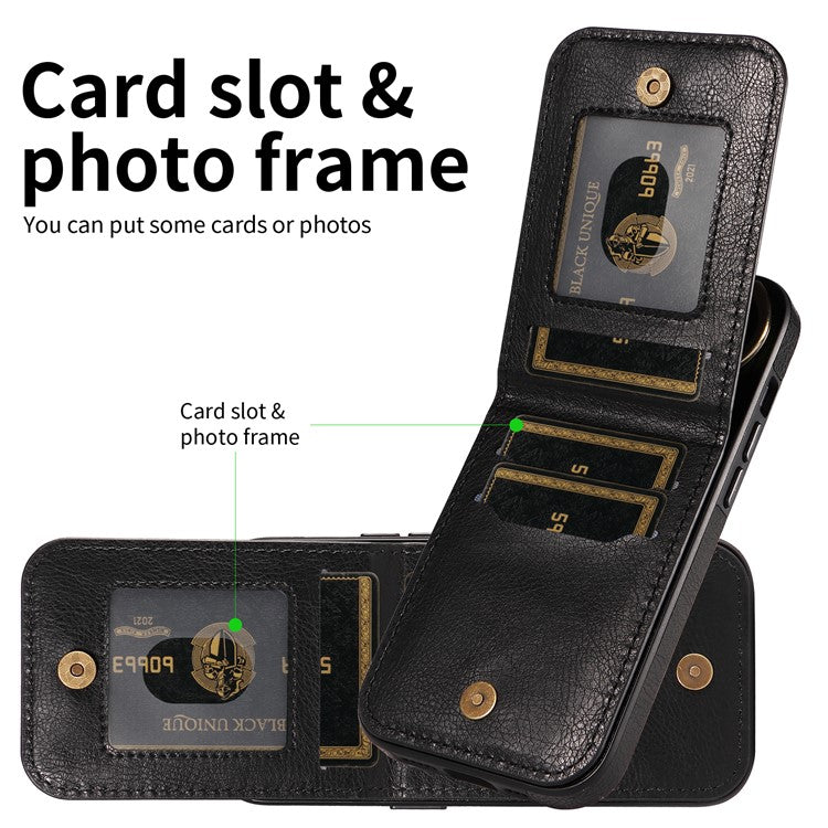 004 For Samsung Galaxy A55 5G Case Litchi Texture Leather Back Cover Card Holder Kickstand - Black