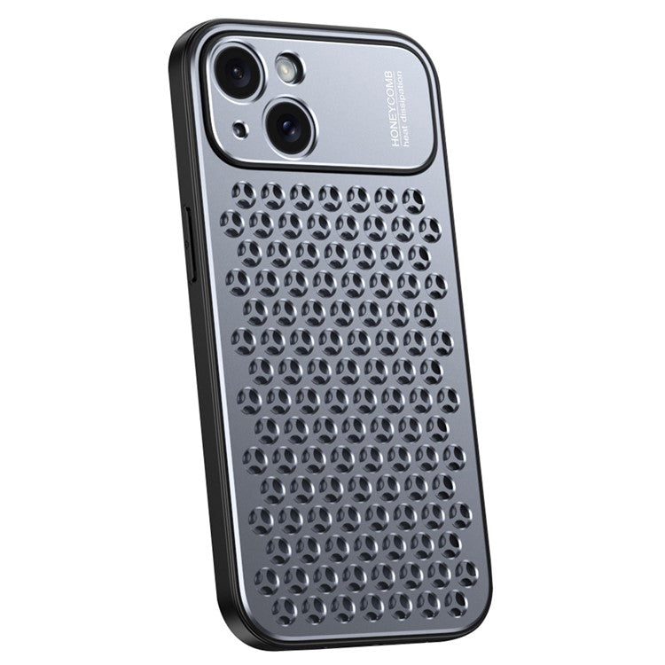 For iPhone 14 Plus Case Aluminum Alloy+TPU Honeycomb Heat Dissipation Anti-Drop Phone Cover - Grey