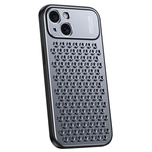 For iPhone 14 Plus Case Aluminum Alloy+TPU Honeycomb Heat Dissipation Anti-Drop Phone Cover - Grey