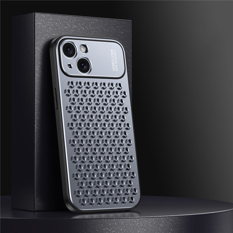 For iPhone 14 Plus Case Aluminum Alloy+TPU Honeycomb Heat Dissipation Anti-Drop Phone Cover - Grey