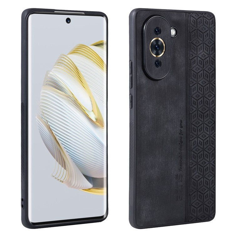 AZNS Cell Phone Case for Huawei nova 10 4G, PU Leather Coated TPU Stylish Pattern Imprinted Phone Cover - Black