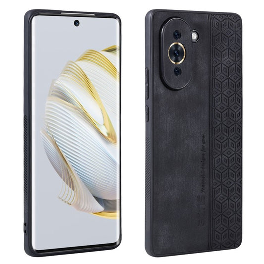 AZNS Cell Phone Case for Huawei nova 10 4G, PU Leather Coated TPU Stylish Pattern Imprinted Phone Cover - Black