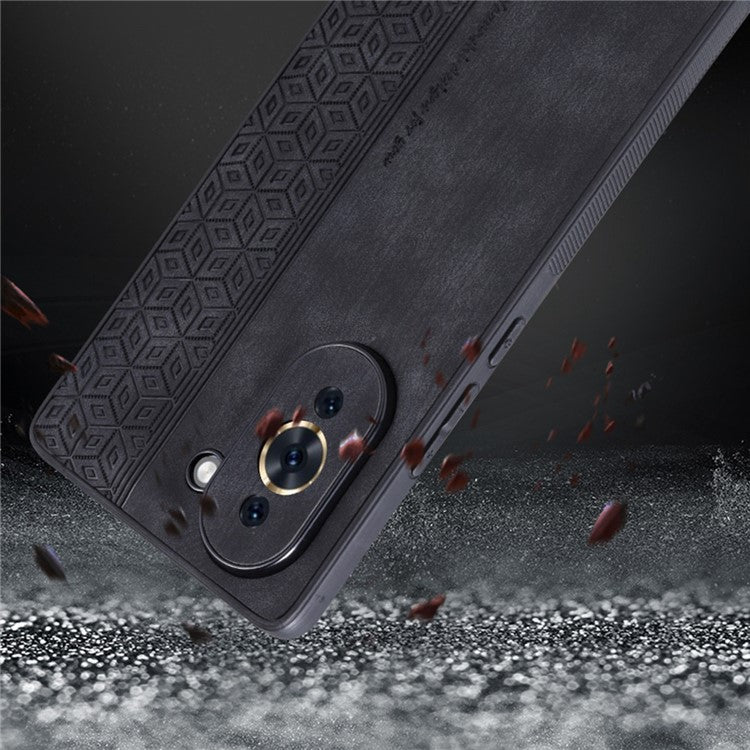 AZNS Cell Phone Case for Huawei nova 10 4G, PU Leather Coated TPU Stylish Pattern Imprinted Phone Cover - Black