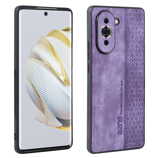 AZNS Cell Phone Case for Huawei nova 10 4G, PU Leather Coated TPU Stylish Pattern Imprinted Phone Cover - Purple