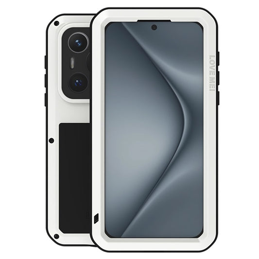 LOVE MEI For Huawei Pura 70 Case Tempered Glass Screen Protector Metal+Silicone Phone Cover - White