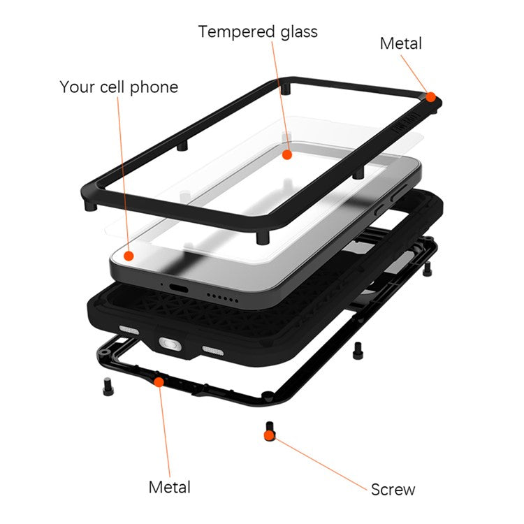 LOVE MEI For Huawei Pura 70 Pro / Pura 70 Pro+ Case Metal+Silicone Phone Cover with Screen Film - Black