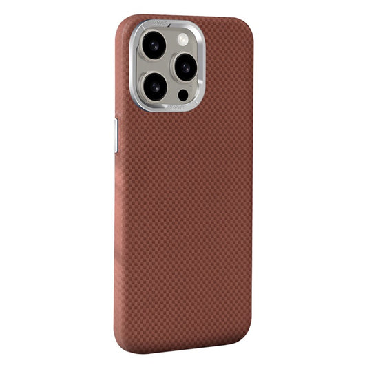 X-LEVEL For iPhone 14 Pro Phone Cases Magnetic Carbon Fiber+Metal Phone Cover Compatible with MagSafe - Brown