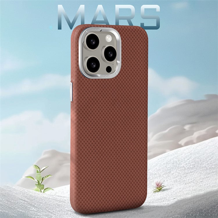 X-LEVEL For iPhone 14 Pro Phone Cases Magnetic Carbon Fiber+Metal Phone Cover Compatible with MagSafe - Brown