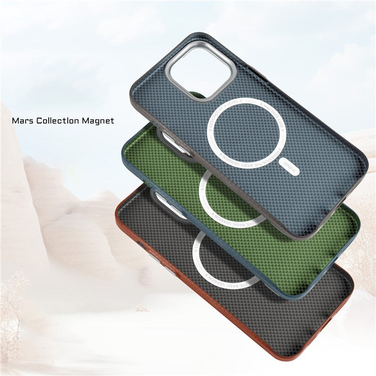 X-LEVEL For iPhone 14 Pro Phone Cases Magnetic Carbon Fiber+Metal Phone Cover Compatible with MagSafe - Brown