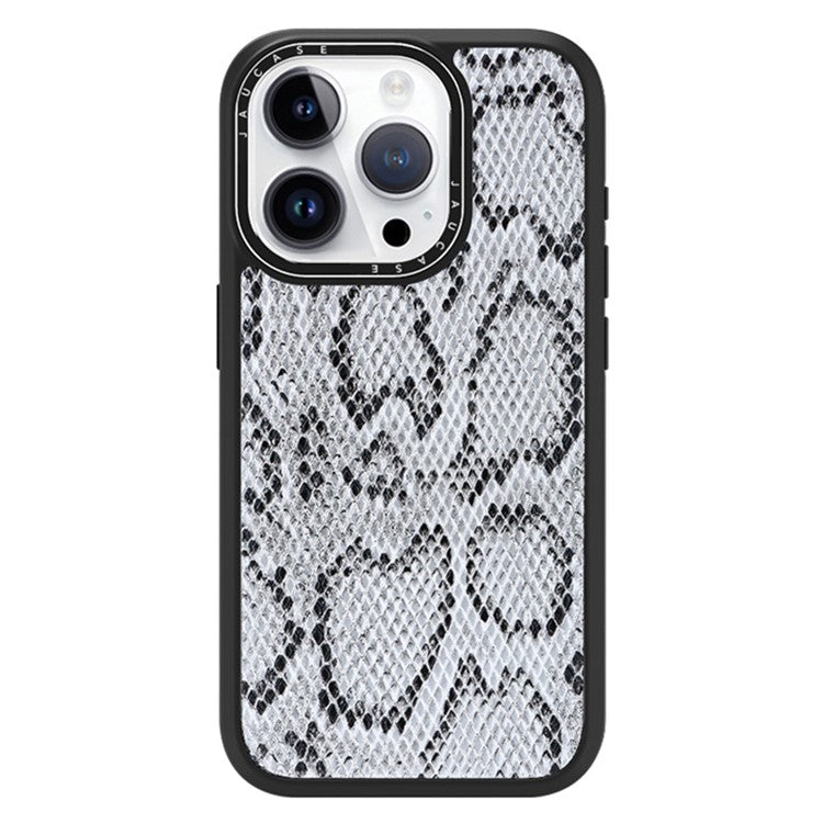 JAUCASE For iPhone 14 Pro Magnetic Case Snake Texture Leather+TPU+PC Anti-Drop Phone Cover - Grey