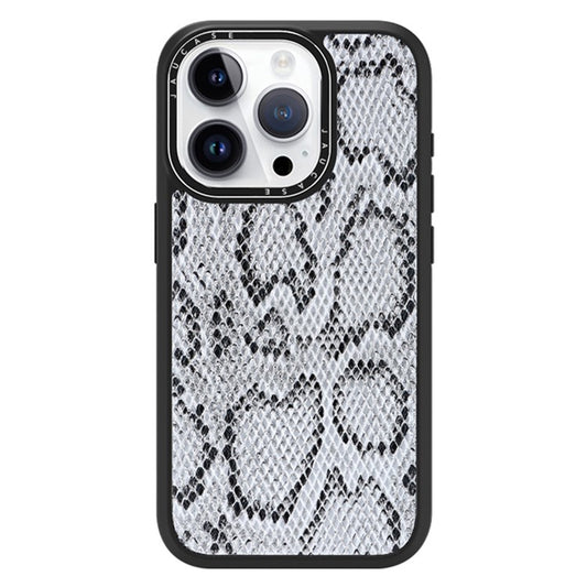 JAUCASE For iPhone 14 Pro Magnetic Case Snake Texture Leather+TPU+PC Anti-Drop Phone Cover - Grey