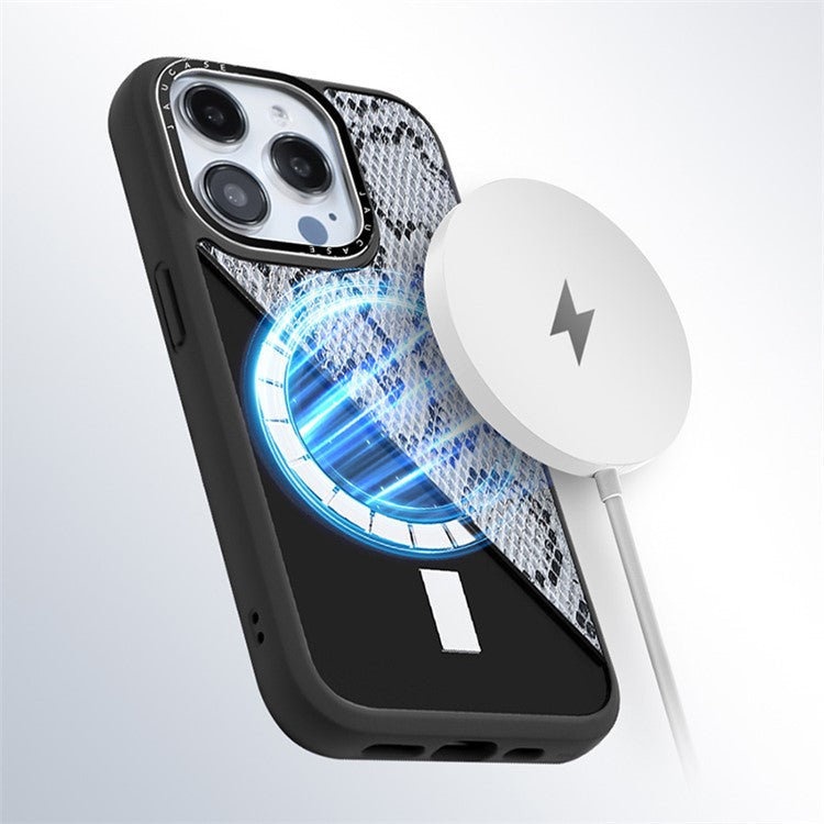 JAUCASE For iPhone 14 Pro Magnetic Case Snake Texture Leather+TPU+PC Anti-Drop Phone Cover - Grey