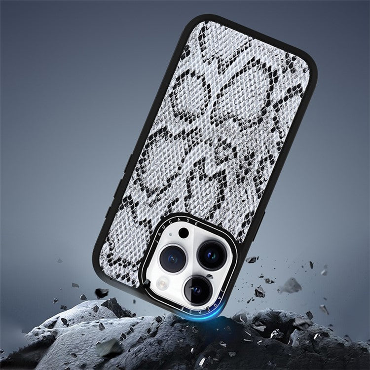 JAUCASE For iPhone 14 Pro Magnetic Case Snake Texture Leather+TPU+PC Anti-Drop Phone Cover - Grey