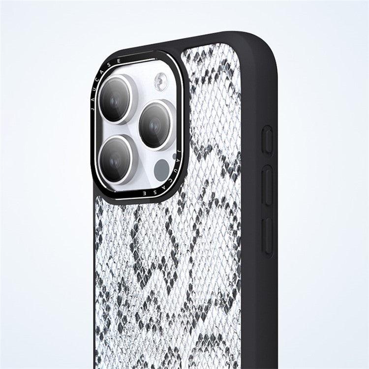 JAUCASE For iPhone 14 Pro Magnetic Case Snake Texture Leather+TPU+PC Anti-Drop Phone Cover - Grey