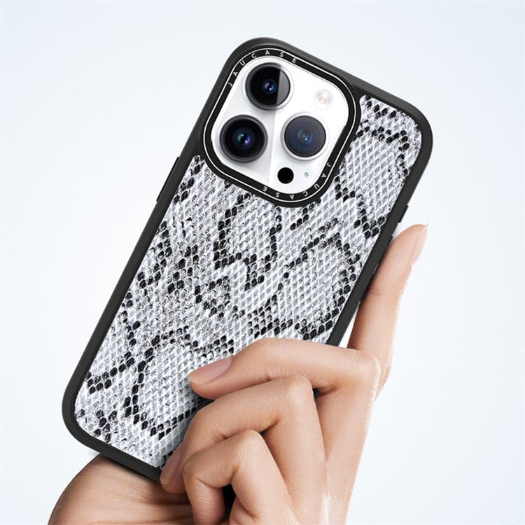 JAUCASE For iPhone 14 Pro Magnetic Case Snake Texture Leather+TPU+PC Anti-Drop Phone Cover - Grey