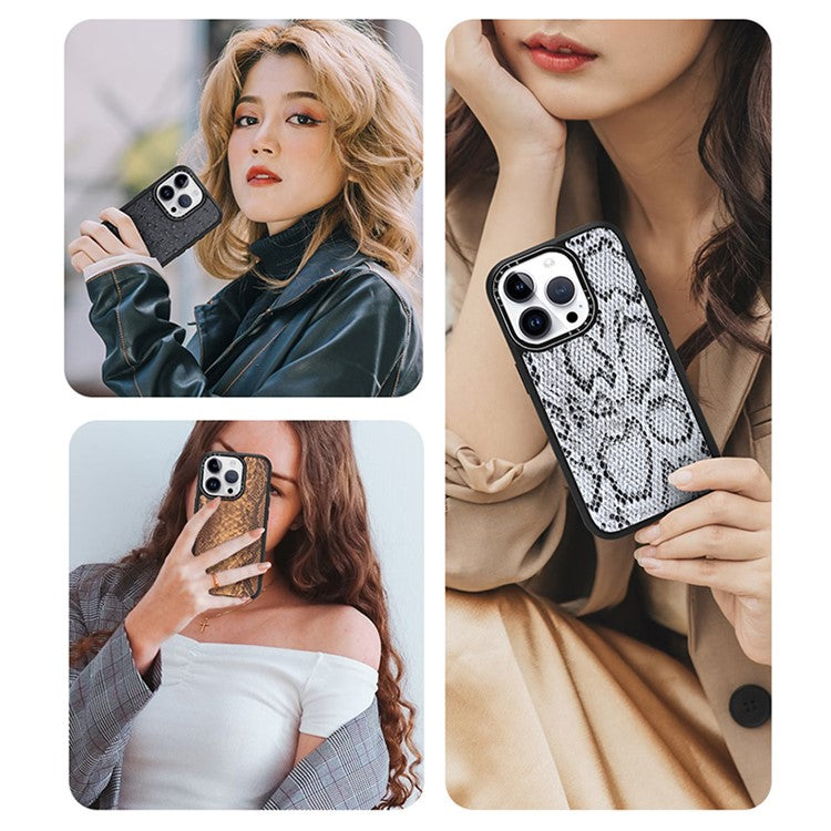 JAUCASE For iPhone 14 Pro Magnetic Case Snake Texture Leather+TPU+PC Anti-Drop Phone Cover - Grey