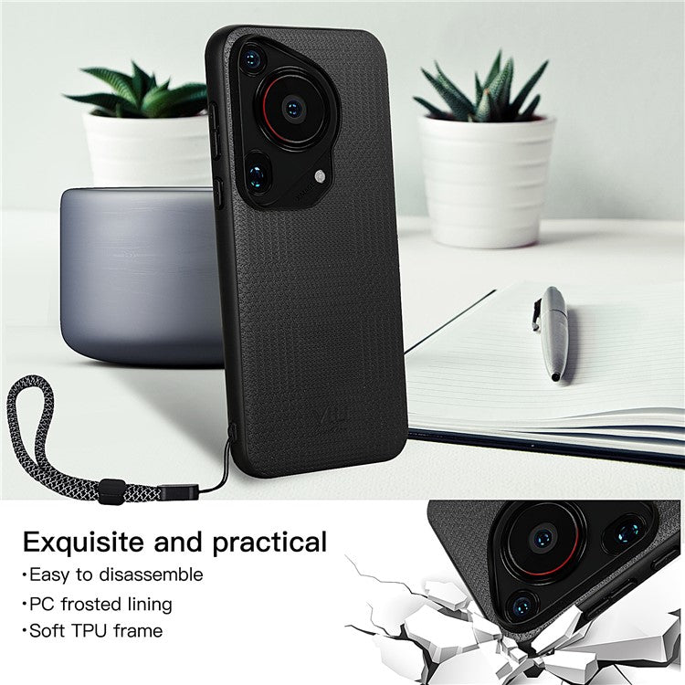 VILI TH Series for Huawei Pura 70 Ultra Case with Hand Strap Leather Coated PC+TPU Cover - Black