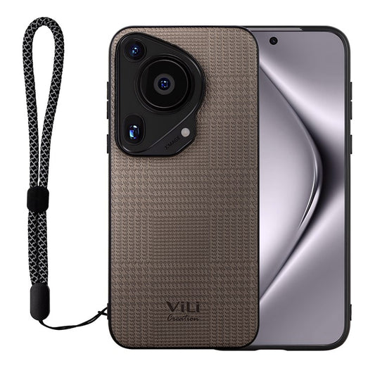 VILI TH Series for Huawei Pura 70 Ultra Case with Hand Strap Leather Coated PC+TPU Cover - Grey