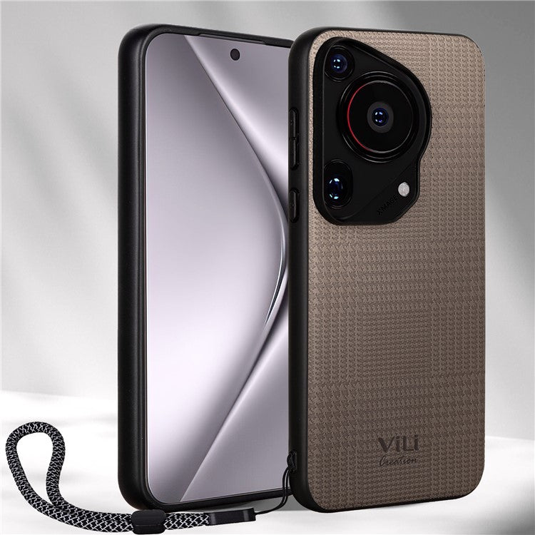 VILI TH Series for Huawei Pura 70 Ultra Case with Hand Strap Leather Coated PC+TPU Cover - Grey