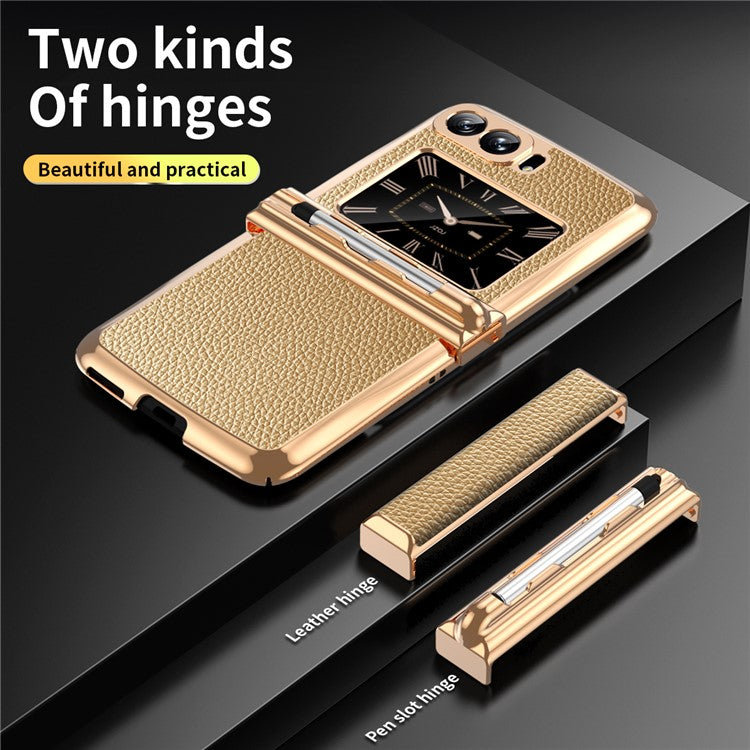 For Motorola Moto Razr 2022 5G Phone Case Shockproof Phone Cover Electroplating PU Leather + PC Phone Case with Pen - Gold