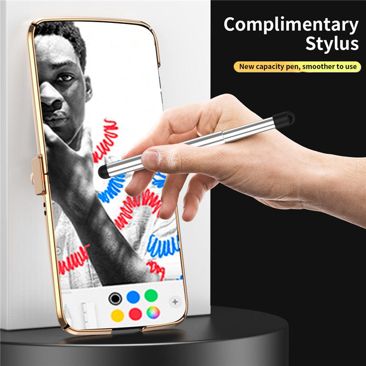 For Motorola Moto Razr 2022 5G Phone Case Shockproof Phone Cover Electroplating PU Leather + PC Phone Case with Pen - Gold