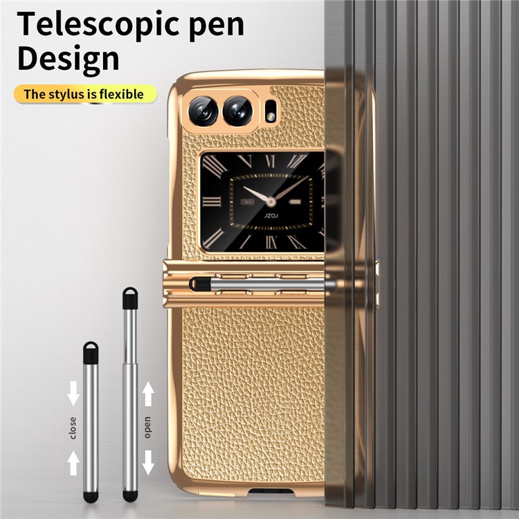 For Motorola Moto Razr 2022 5G Phone Case Shockproof Phone Cover Electroplating PU Leather + PC Phone Case with Pen - Gold