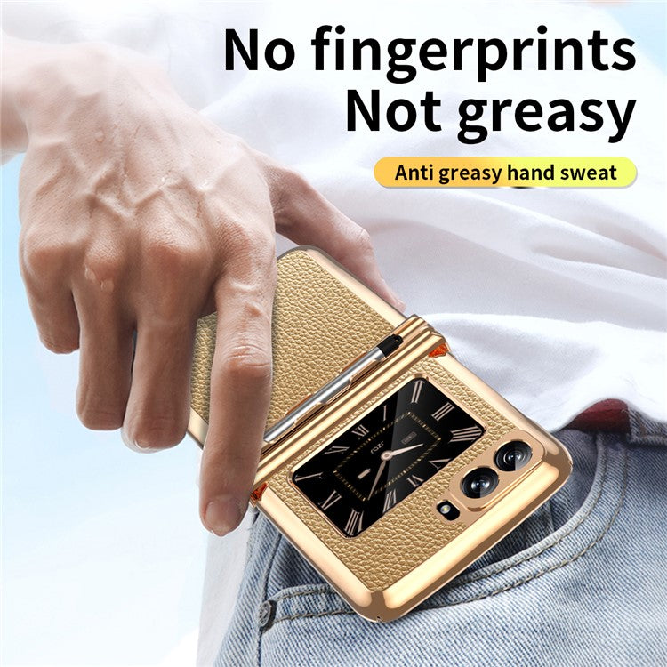 For Motorola Moto Razr 2022 5G Phone Case Shockproof Phone Cover Electroplating PU Leather + PC Phone Case with Pen - Gold
