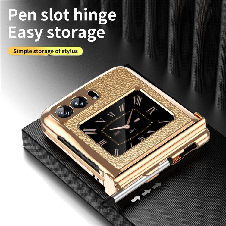 For Motorola Moto Razr 2022 5G Phone Case Shockproof Phone Cover Electroplating PU Leather + PC Phone Case with Pen - Gold