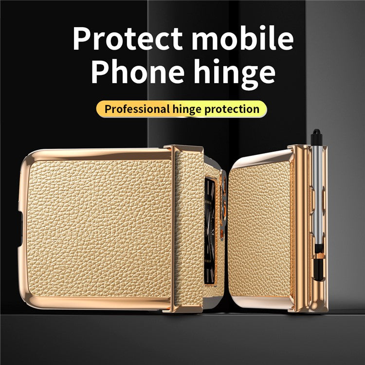 For Motorola Moto Razr 2022 5G Phone Case Shockproof Phone Cover Electroplating PU Leather + PC Phone Case with Pen - Gold