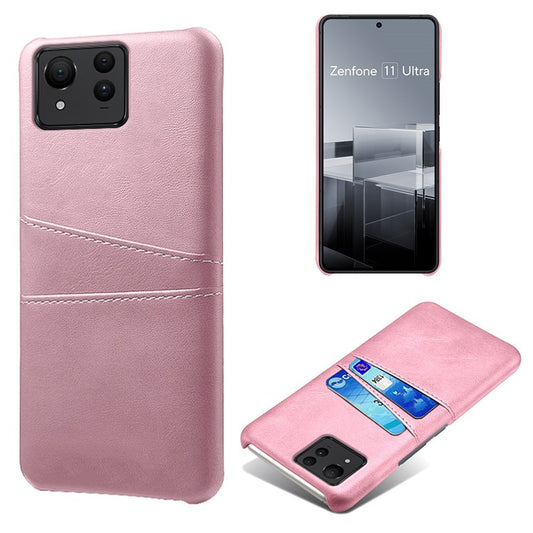 For Asus Zenfone 11 Ultra 5G Case Leather Coated PC Phone Cover with 2 Card Slots - Rose Gold