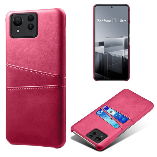 For Asus Zenfone 11 Ultra 5G Case Leather Coated PC Phone Cover with 2 Card Slots - Rose