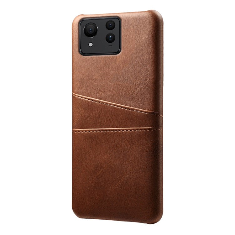 For Asus Zenfone 11 Ultra 5G Case Leather Coated PC Phone Cover with 2 Card Slots - Brown