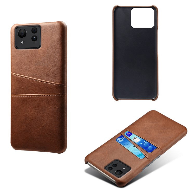 For Asus Zenfone 11 Ultra 5G Case Leather Coated PC Phone Cover with 2 Card Slots - Brown
