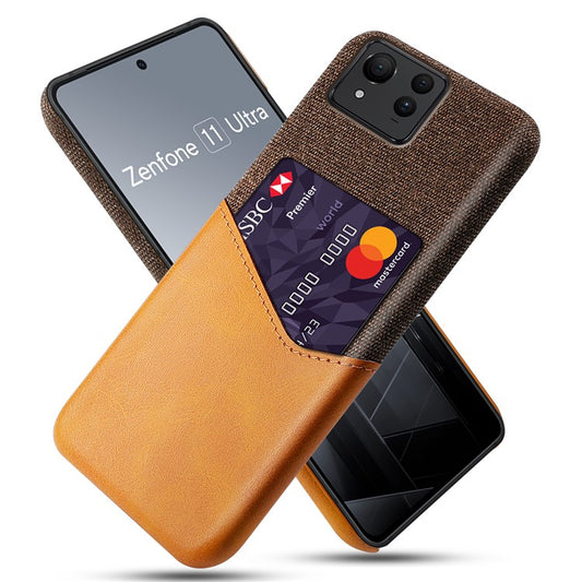 For Asus Zenfone 11 Ultra 5G Case Cloth Texture Leather+PC Card Holder Phone Cover - Orange
