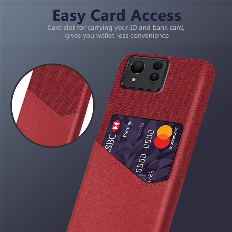 For Asus Zenfone 11 Ultra 5G Case Cloth Texture Leather+PC Card Holder Phone Cover - Red