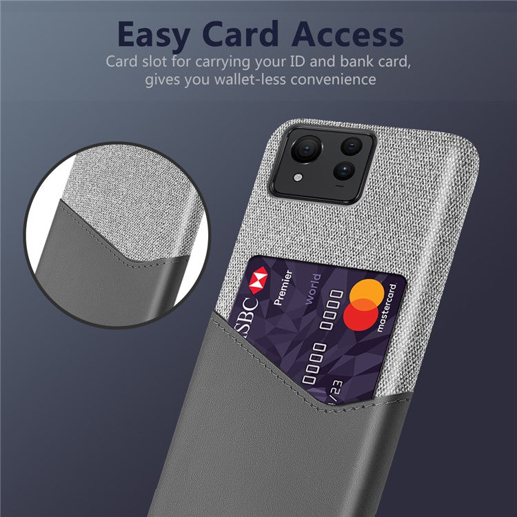 For Asus Zenfone 11 Ultra 5G Case Cloth Texture Leather+PC Card Holder Phone Cover - Grey