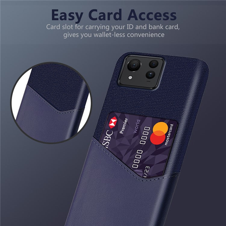 For Asus Zenfone 11 Ultra 5G Case Cloth Texture Leather+PC Card Holder Phone Cover - Blue