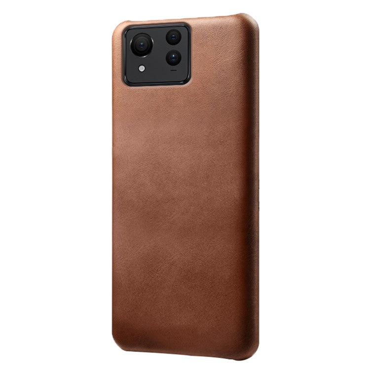 For Asus Zenfone 11 Ultra 5G Cases Calf Texture Leather + PC Back Phone Cover - Brown