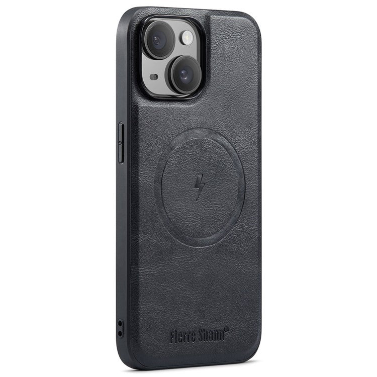 FIERRE SHANN 025 Style For iPhone 14 Plus Case Kickstand Card Slots Leather Back Phone Cover - Black