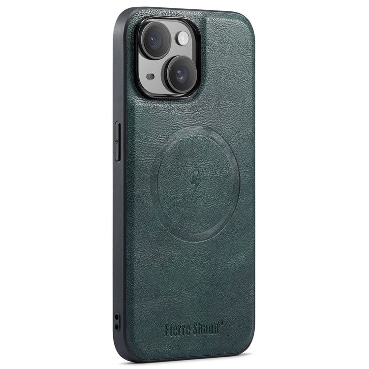 FIERRE SHANN 025 Style For iPhone 14 Case Leather+TPU Kickstand Phone Cover Detachable 2-in-1 - Green