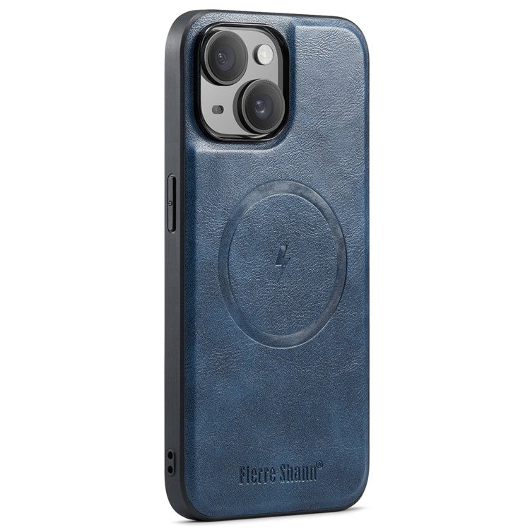 FIERRE SHANN 025 Style For iPhone 14 Case Leather+TPU Kickstand Phone Cover Detachable 2-in-1 - Blue
