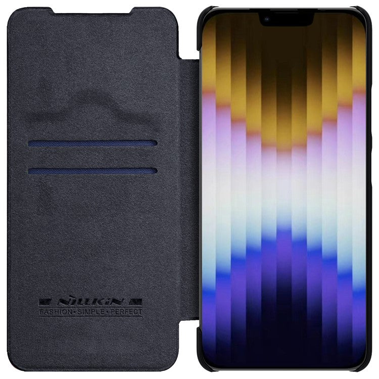 NILLKIN Qin Pro Series for iPhone 14 Plus Ultra Slim Dirt-proof Phone Case with Sliding Lens Protection Cover and Card Slots Anti-fall Phone Flip Shell - Black