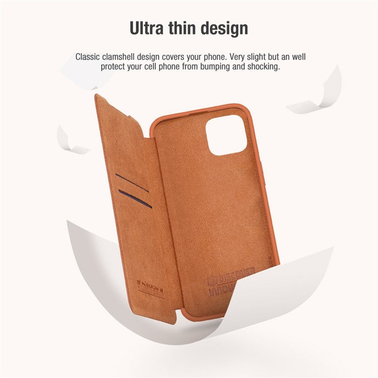 NILLKIN Qin Pro Series for iPhone 14 Plus Ultra Slim Dirt-proof Phone Case with Sliding Lens Protection Cover and Card Slots Anti-fall Phone Flip Shell - Black