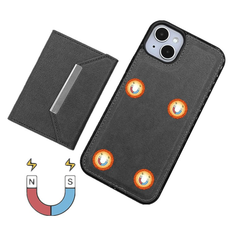 For iPhone 14 Case Leather+TPU Phone Cover with Card Holder 2-in-1 Detachable - Grey