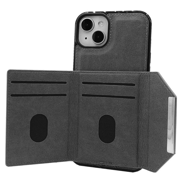 For iPhone 14 Case Leather+TPU Phone Cover with Card Holder 2-in-1 Detachable - Grey
