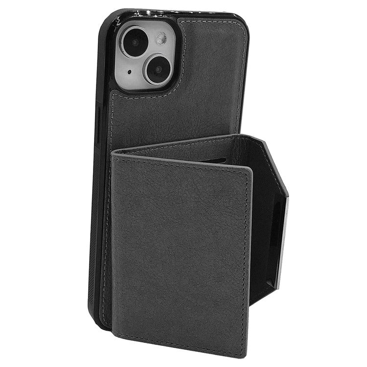 For iPhone 14 Case Leather+TPU Phone Cover with Card Holder 2-in-1 Detachable - Grey