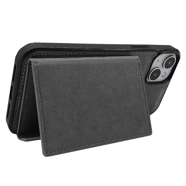 For iPhone 14 Case Leather+TPU Phone Cover with Card Holder 2-in-1 Detachable - Grey