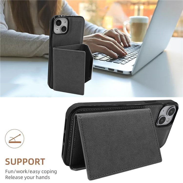 For iPhone 14 Case Leather+TPU Phone Cover with Card Holder 2-in-1 Detachable - Grey
