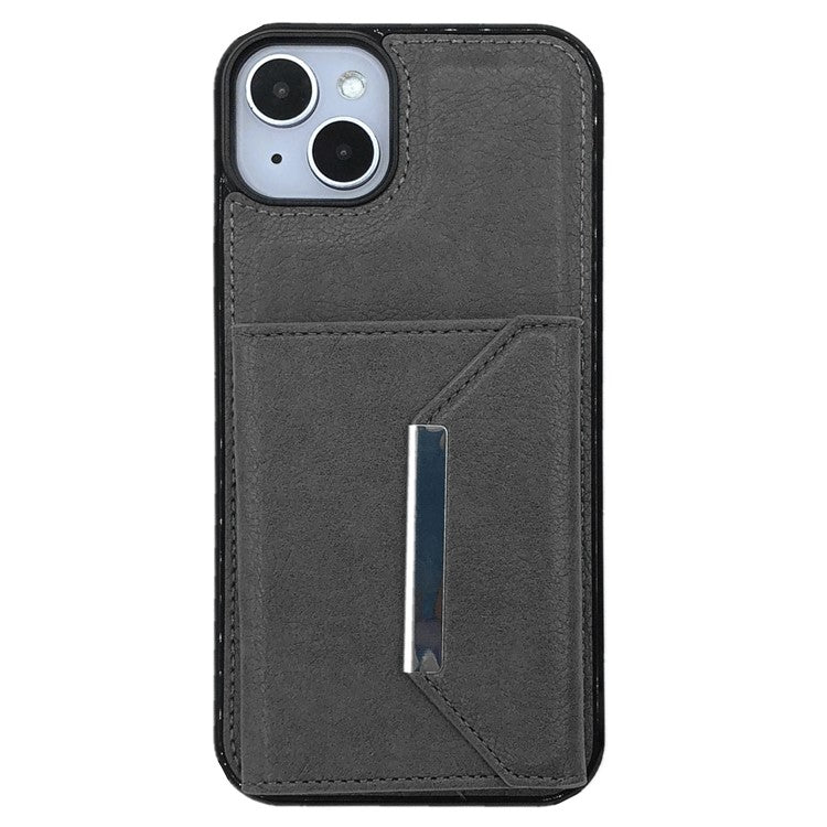 For iPhone 14 Case Leather+TPU Phone Cover with Card Holder 2-in-1 Detachable - Grey